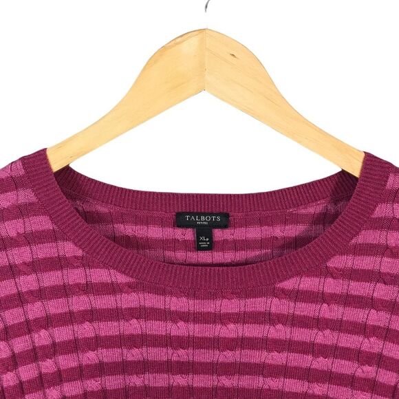 C2 Women’s TALBOTS Petites Cable Knit Striped Wool Blend Sweater XL Petite - Picture 2 of 3
